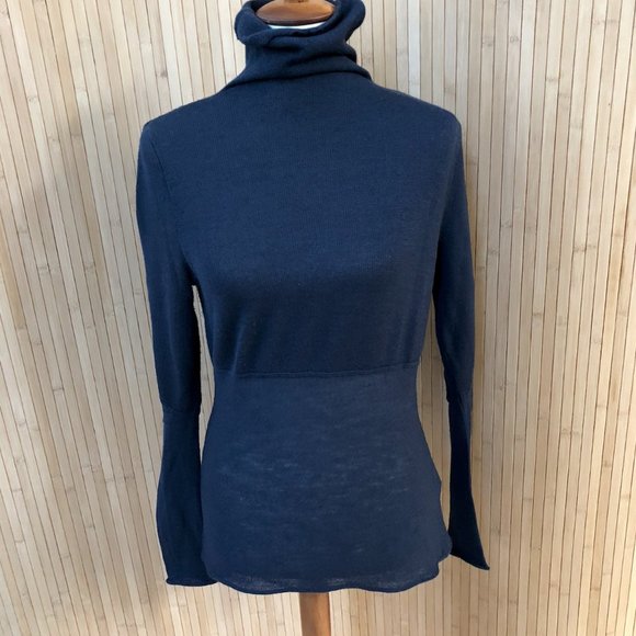 Annette Gortz Sweaters - ANNETTE GORTZ Blue Stretchy Tailored Turtleneck German Designer Size M